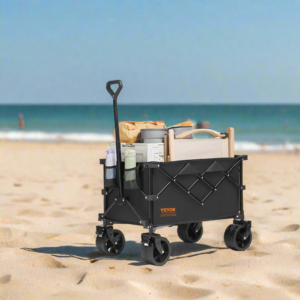 Collapsible Folding Wagon Beach Wagon Cart with All-Terrain Wheels Drink Holders_0