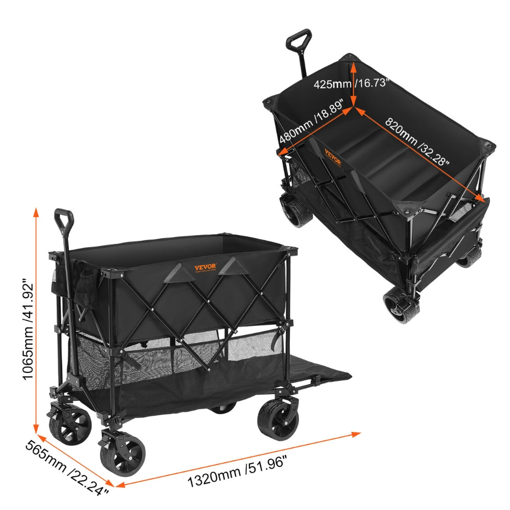 Collapsible Folding Wagon Beach Wagon Cart with All-Terrain Wheels Drink Holders_11